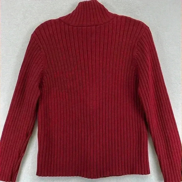 Preview International Women's Cardigan Sweater XL Red Zip-Up Ribbed Cotton Knit - Picture 5 of 11